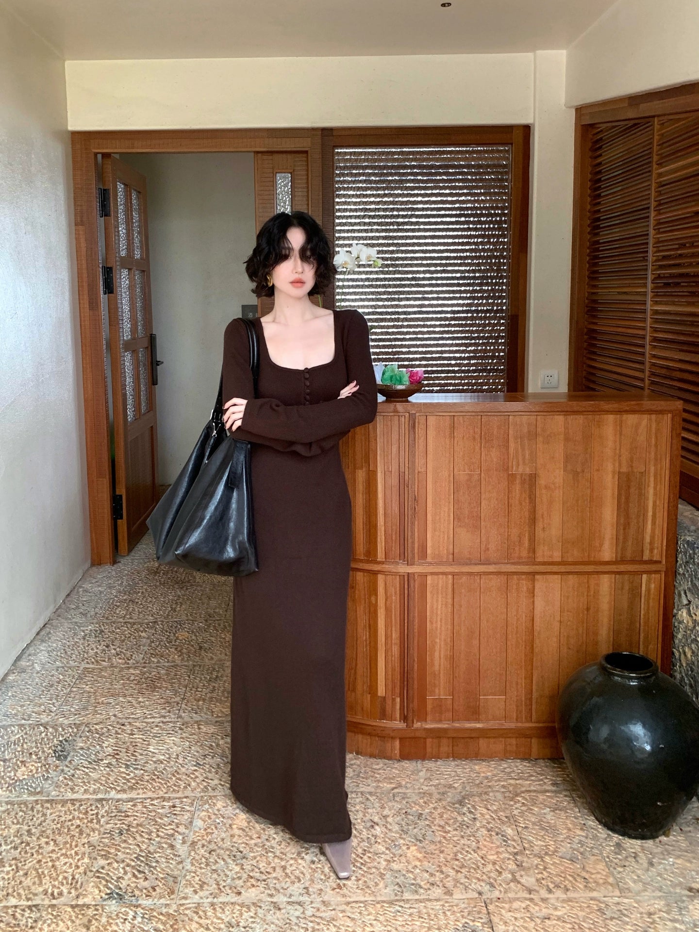 KELIFAN Retro Raccoon Velvet Long Dress