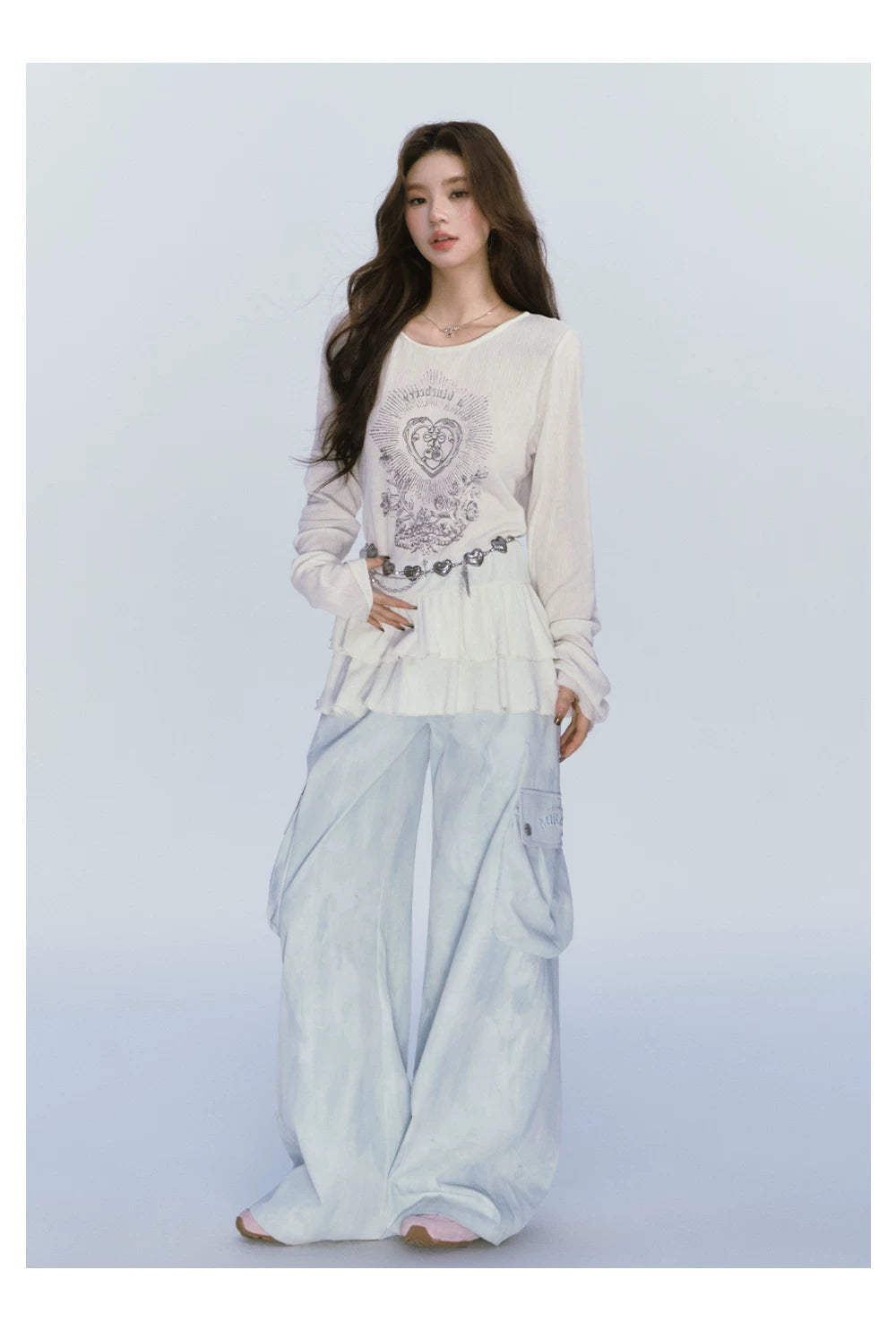 Ablueberry Lotus Leaf Edge Casual Versatile Long Sleeve