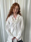 Loosesmell Large Lace-Up Collar Long Sleeve Shirt