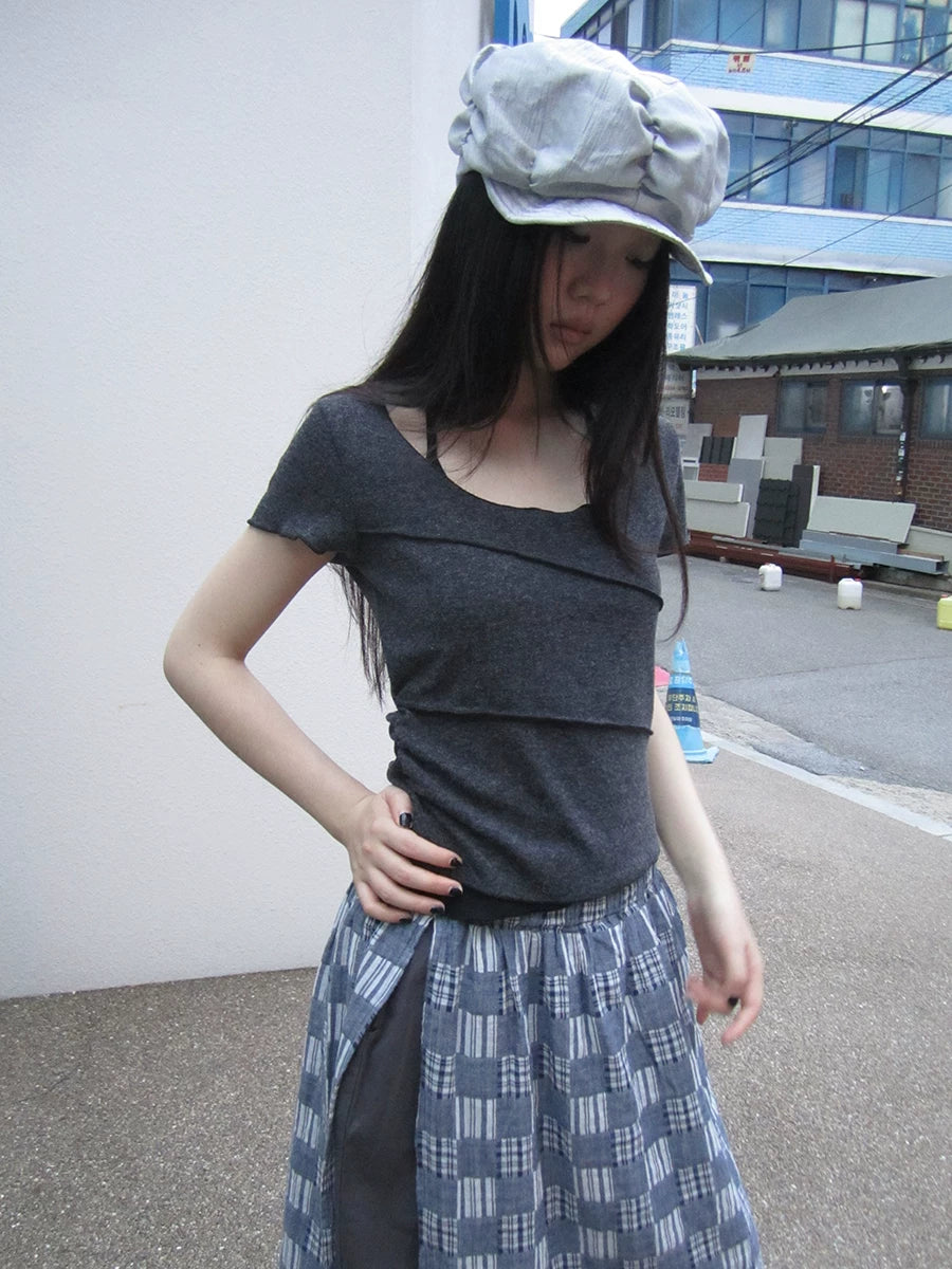 Ang:project Retrofake Two-piececontrast Coloru-shaped Collar Tee