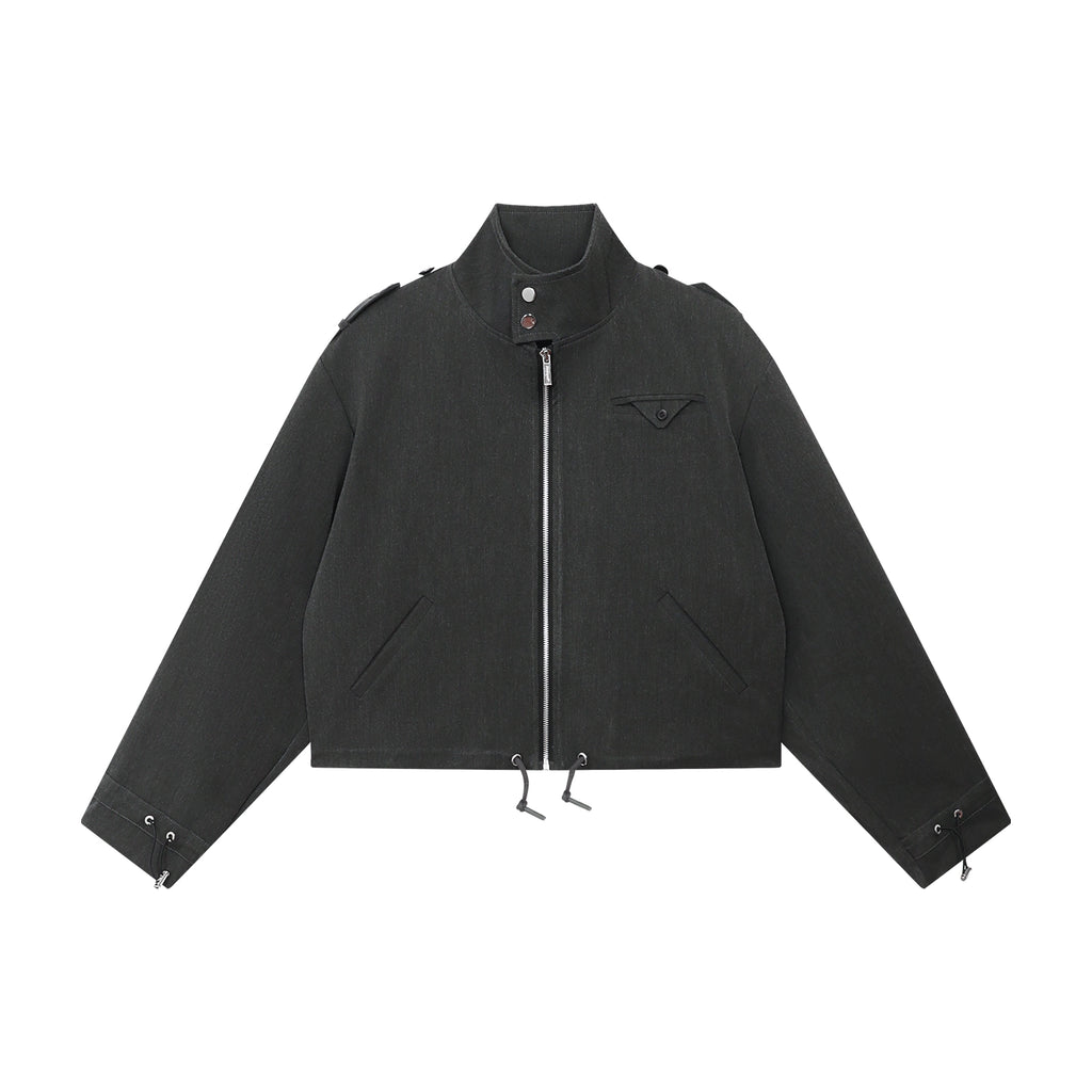 FUNKYFUN Silhouette Short Wide Drawstring Stand-up Collar Suit Jacket