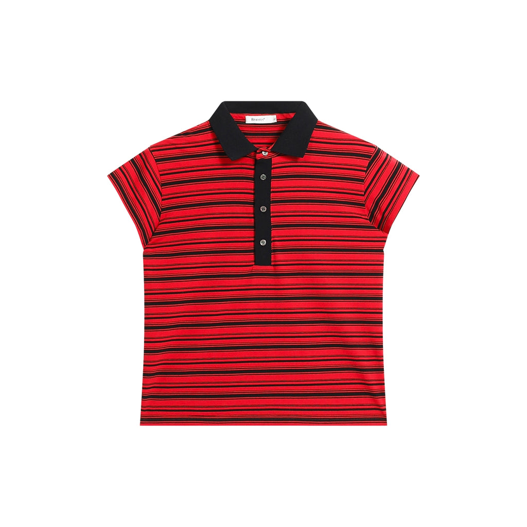 FUNKYFUN Stylish Simple Classic Striped POLO Short Sleeve Tee