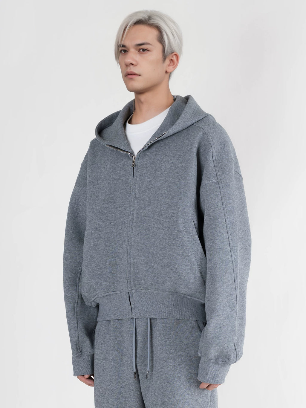 PERDU Vintage Hooded Zipper Profile Foundation Short Sweater