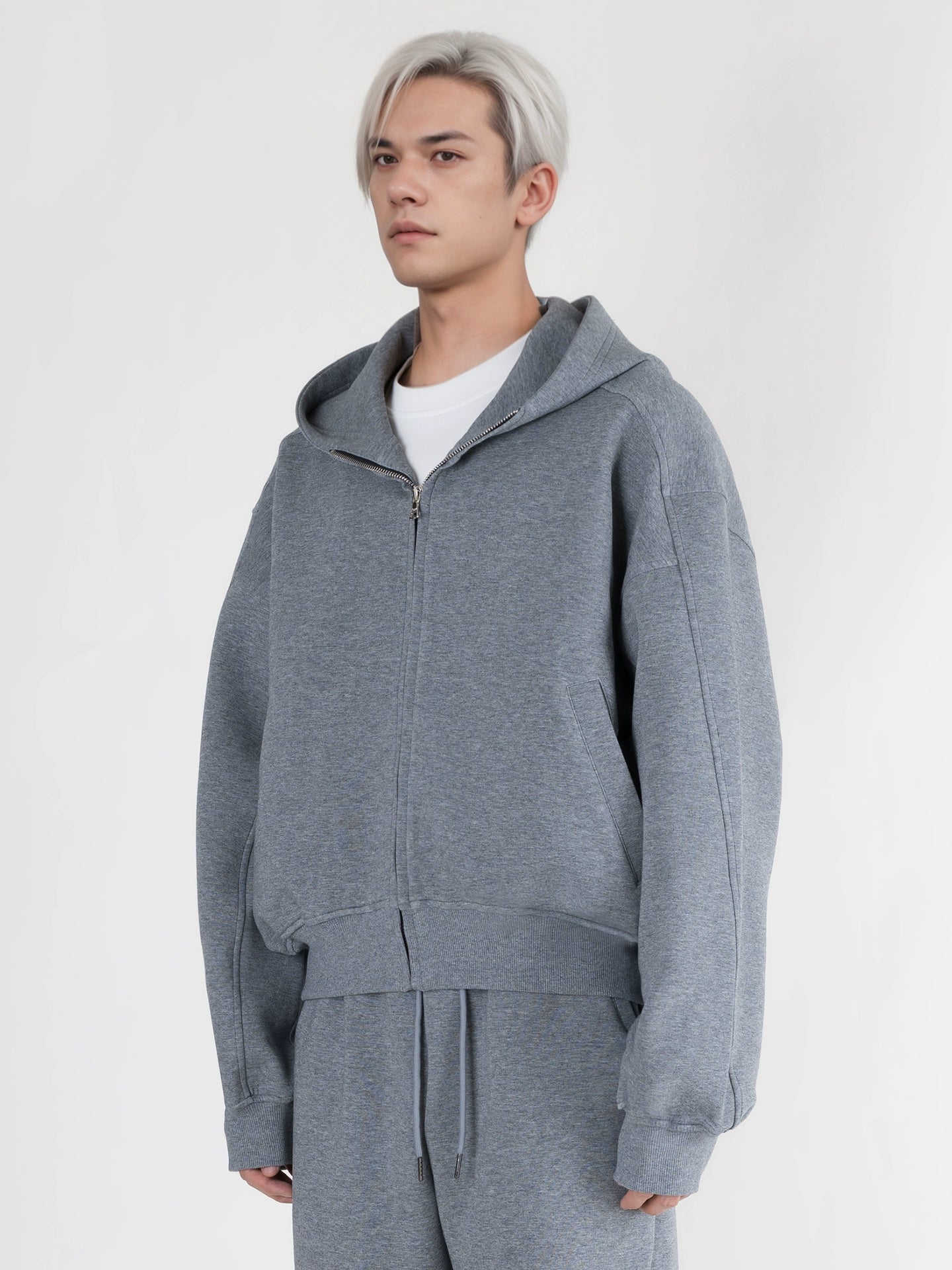 PERDU Vintage Hooded Zipper Profile Foundation Short Sweater