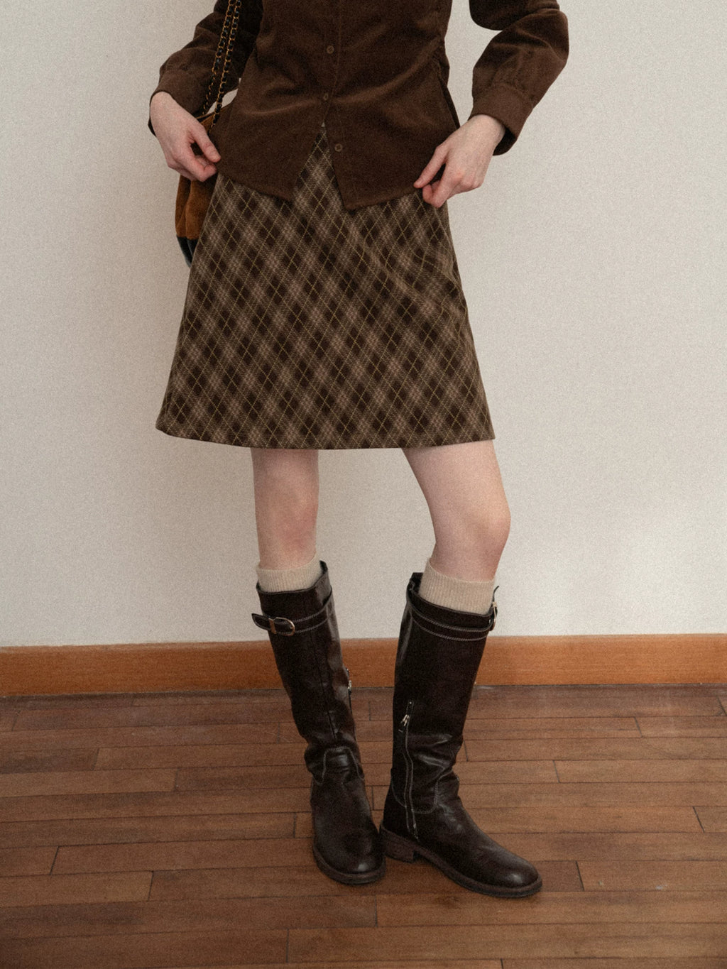 EGGKA Retro Plaid Fishtail Slim Skirt