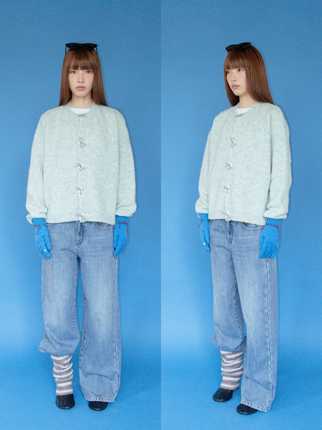 FUNKYFUN Hand-knitted Bow-knitted Loose-fitting Cardigan