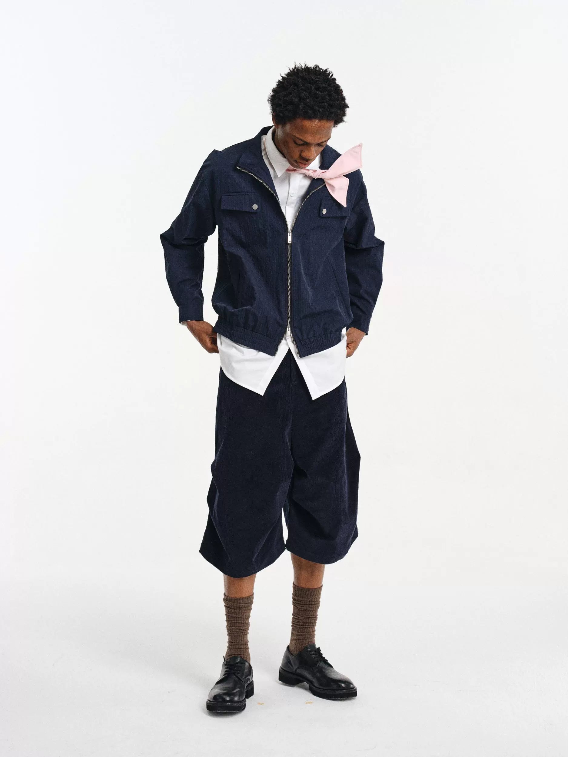 DIMC Double-head Zipper Plaid Stand-up Collar Thin Jacket