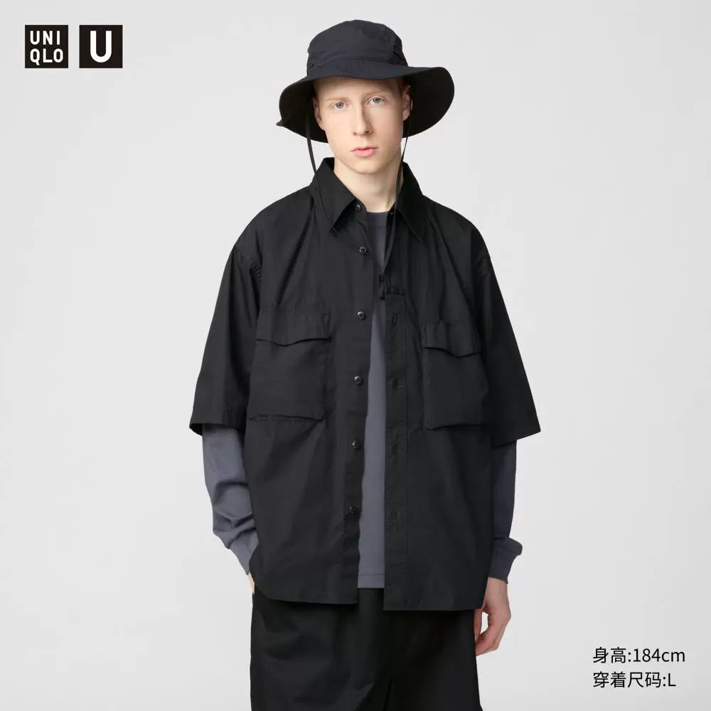 Uniqlo U series cooperative/men's and women's tooling shirts/short-sleeved shirts, pure cotton casual 476245