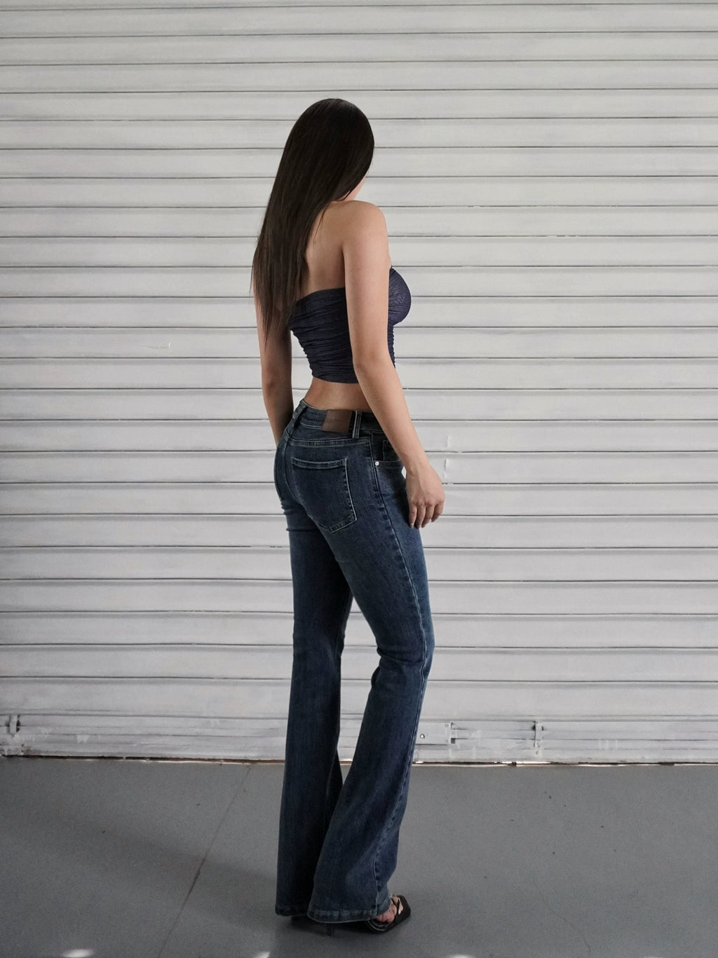 Jim Kennet Plaid Mesh Creased Short Tube Top