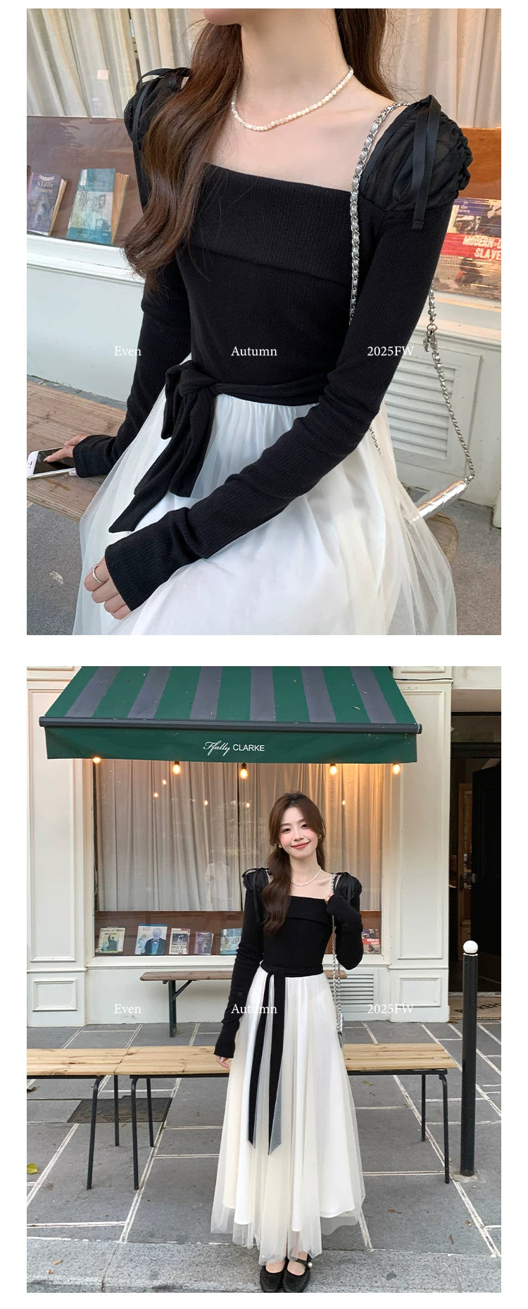 Even Square Collar Daughter Pinched Waist Thin Dress