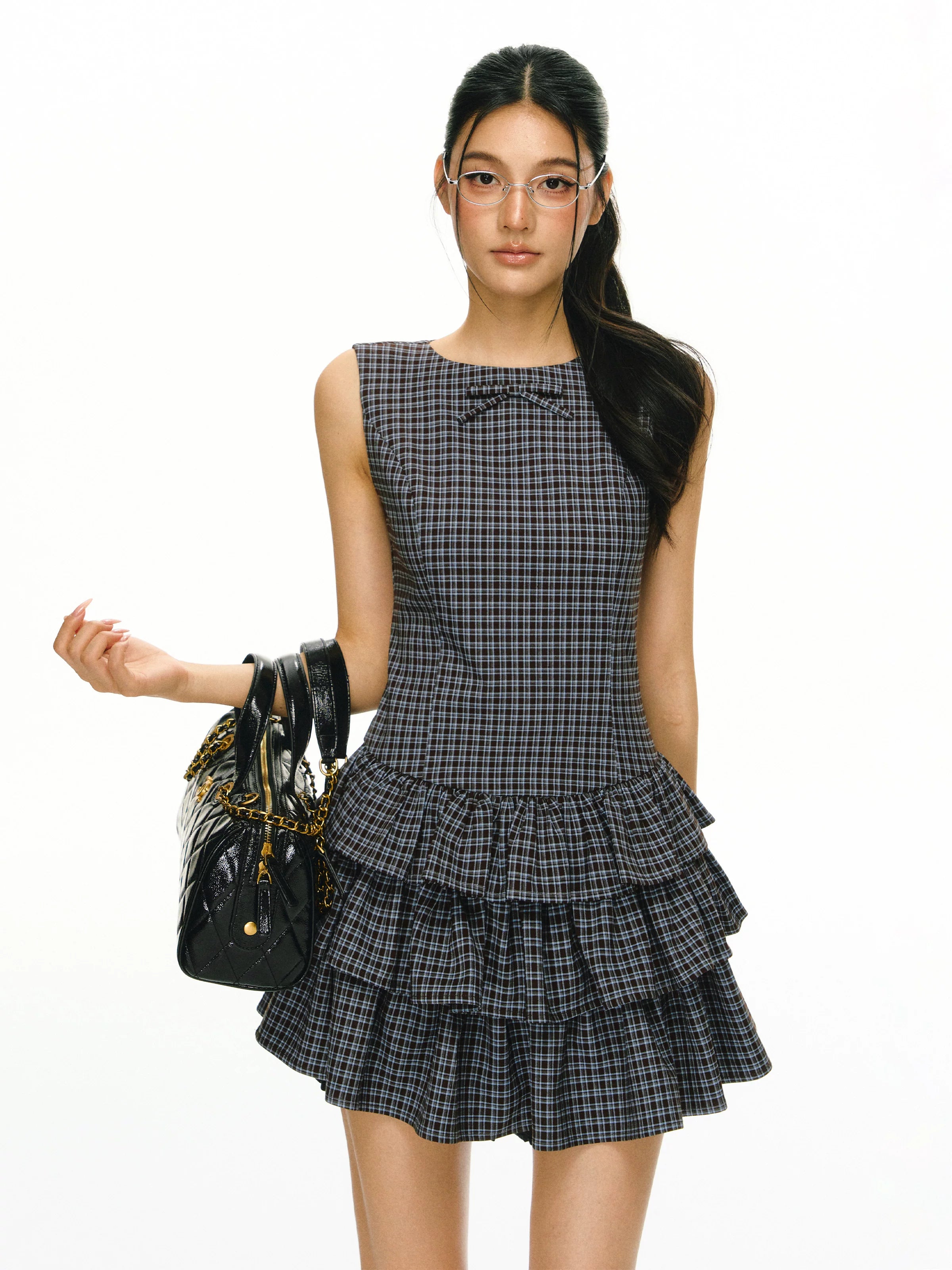 Ariseism Vintage Plaid Sleeveless Dress