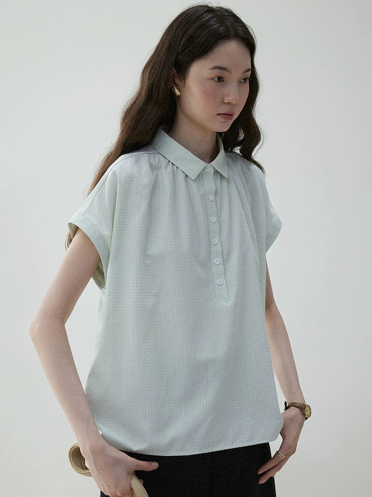 VOOE Korean Checked Half-open Lapel Shirt