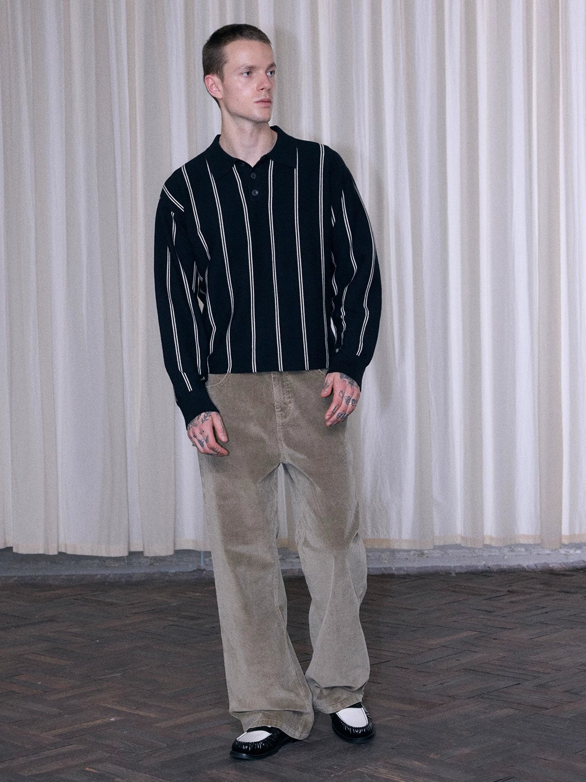 InsGale Striped POLO Lapel Long Sleeve Knitted Sweater