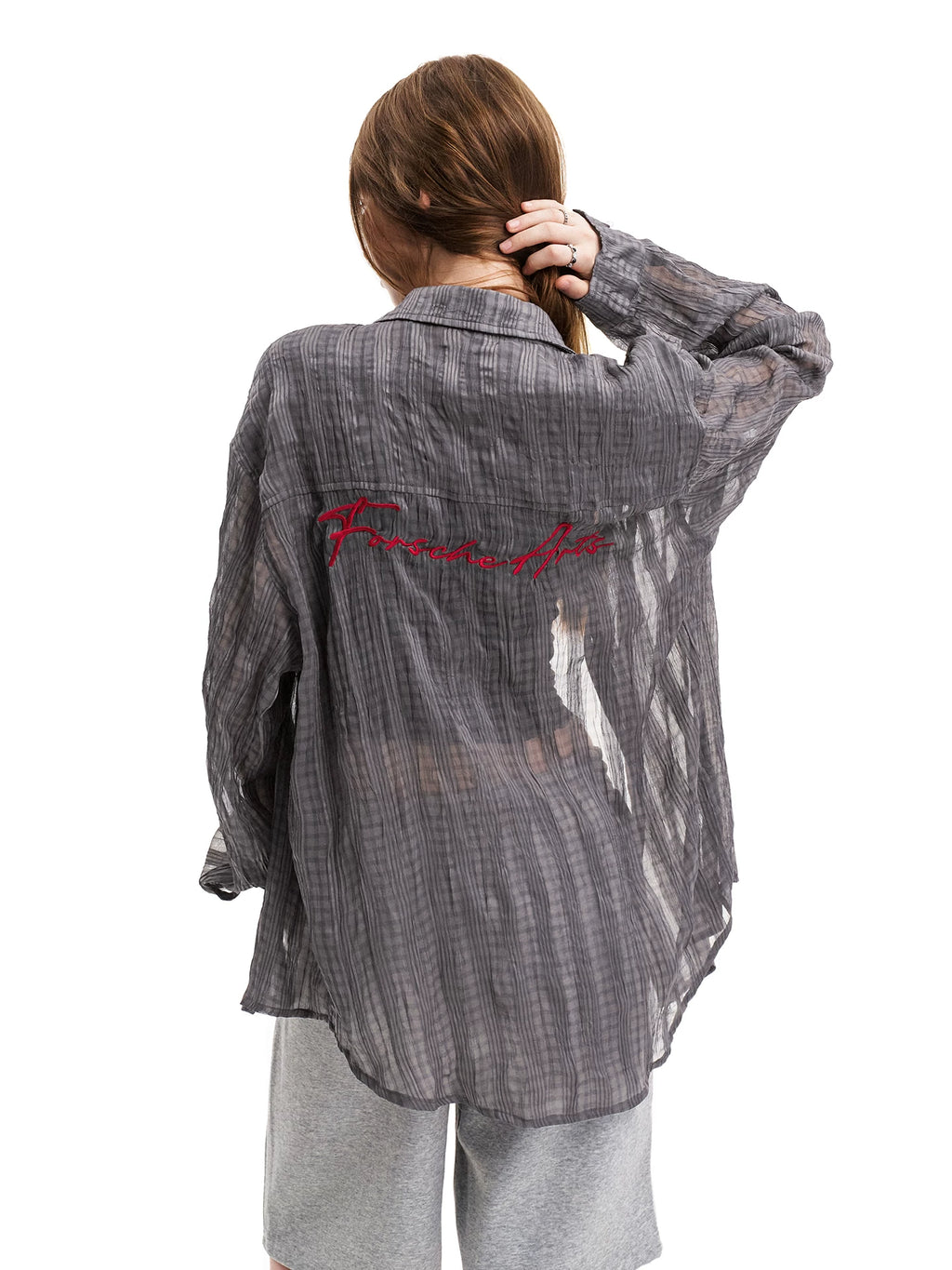 0123Start Plaid Embroidery Slightly Wrinkled Thin Shirt Jacket