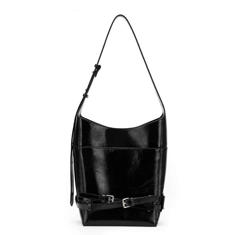 SmoSmos Retro Large Capacity Cowhide Shoulder Niche Bucket Bag