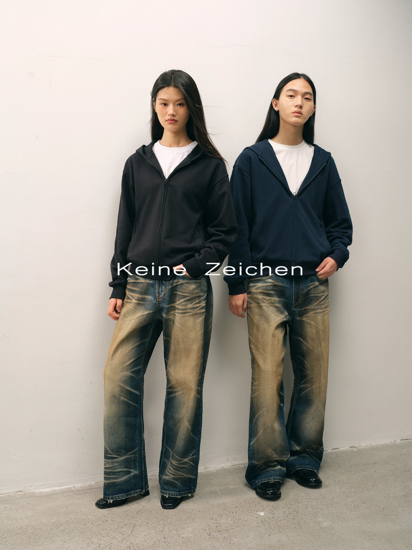 NO LOGO Lazy Loose Abraded Hooded Zipper Sweater