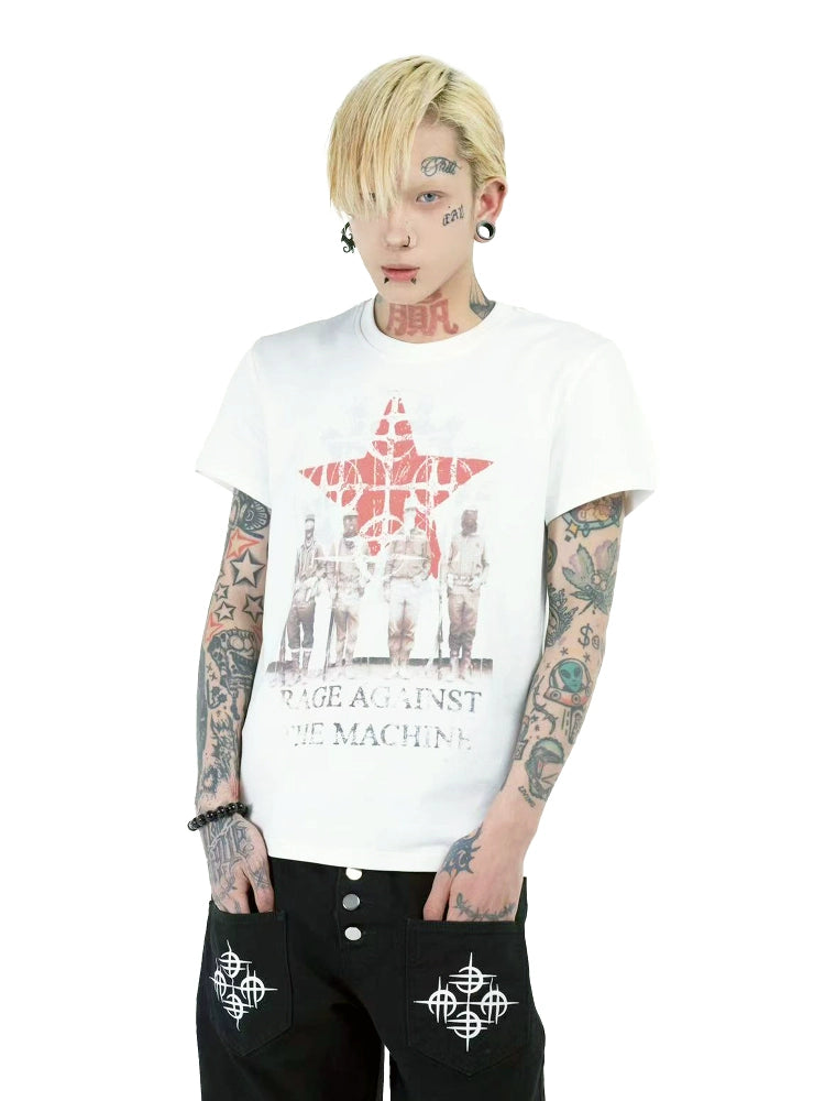 DETW 25ss * "Soldier" original niche retro vintage * front shoulder slim fit design short sleeve Tee