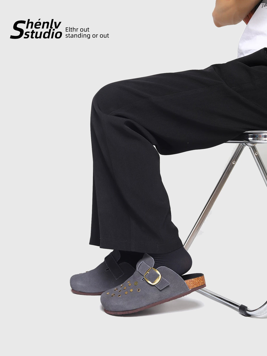 SHENLV STUDIO Metal Rivets One-pedal Outer Bag Head Slippers