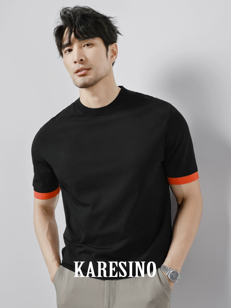 KARESINO Contrasting Color Ice Silk Breathable Tee