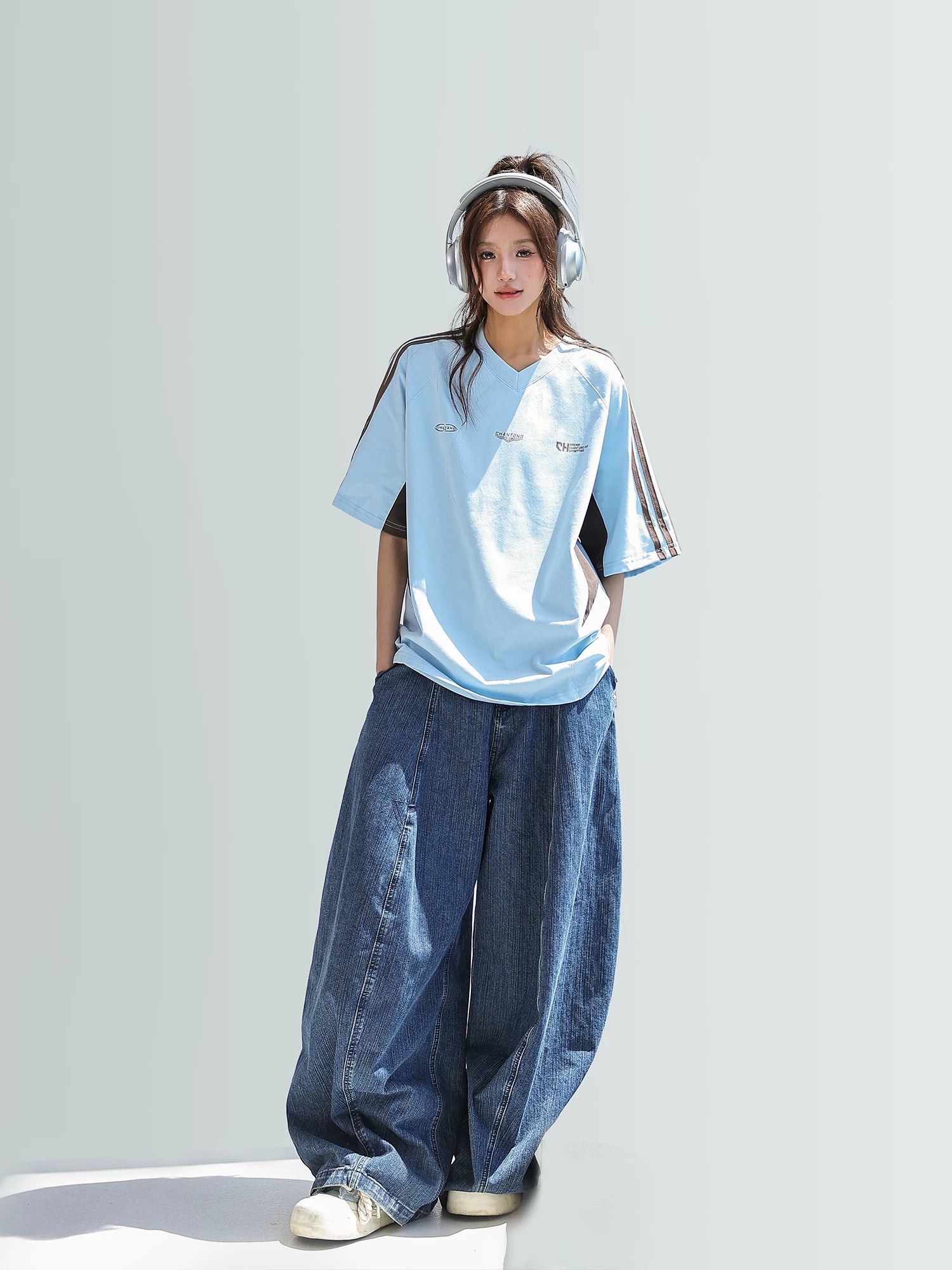 CHANT2nd Splicing V-neck Casual Tee