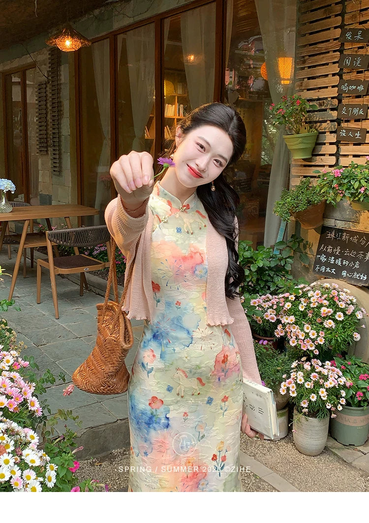 ZIHE Blended Knitted Pinch-waist Dress