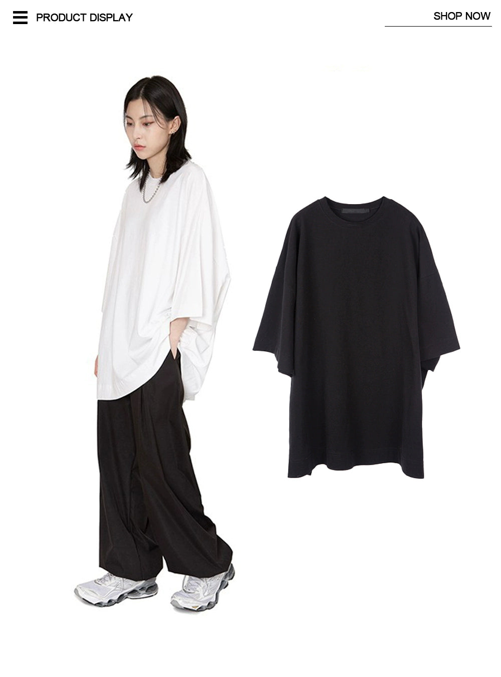 RHOMEHOUSE Oversize Five-quarter Sleeve Round Neck Tee