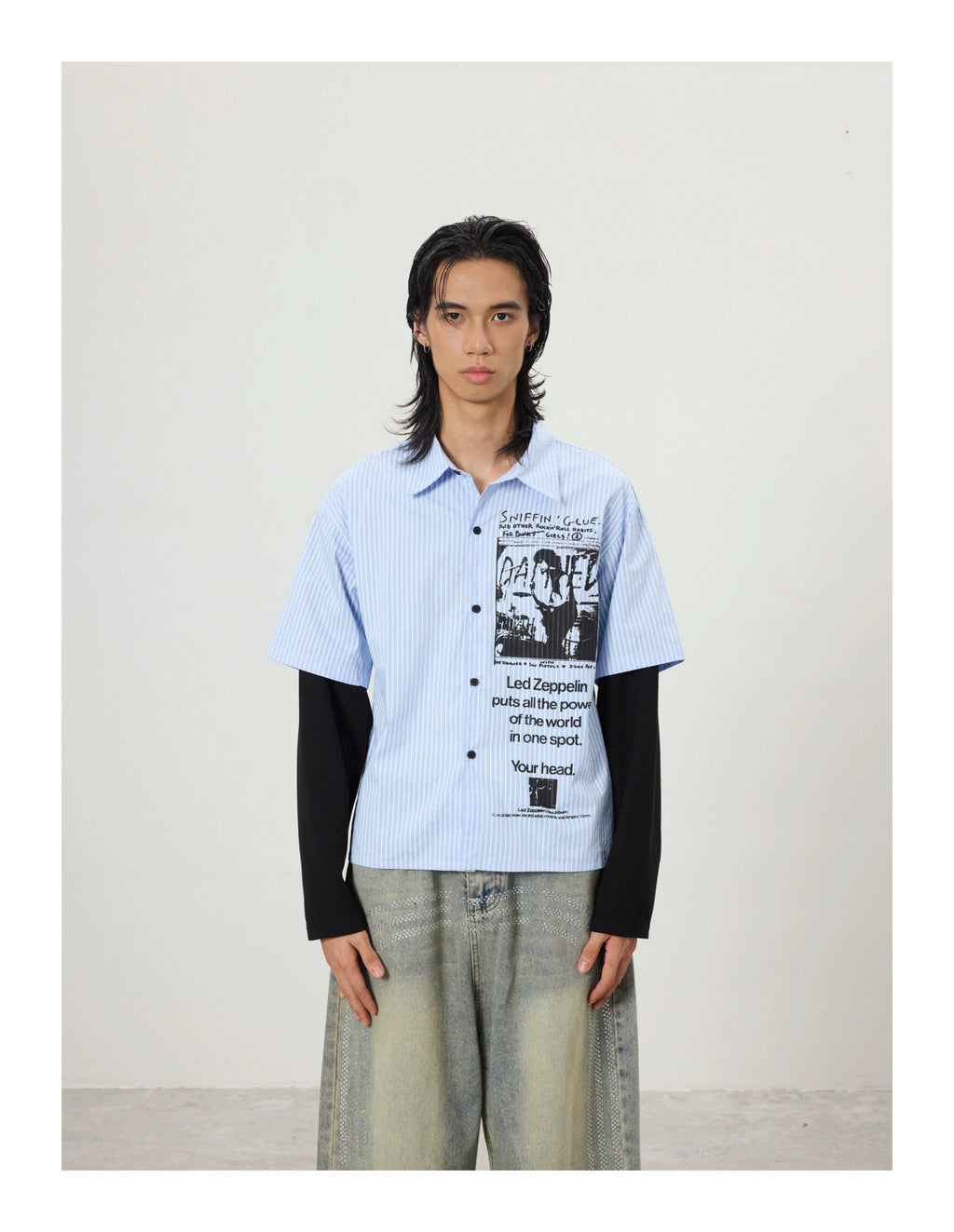 BTSG Vintage Graffiti Fake Two Piece Design Long Sleeve Shirt Jacket