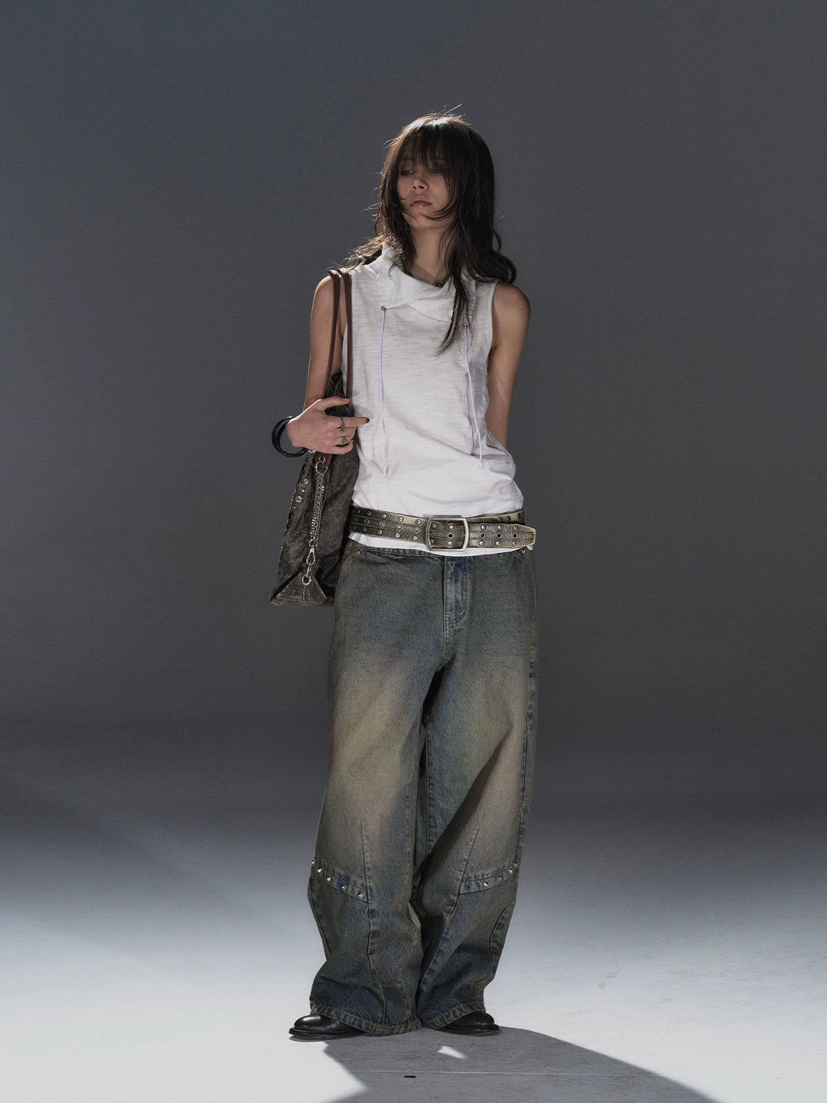 WearAndtear Distressed Riveted Wide-leg Jeans