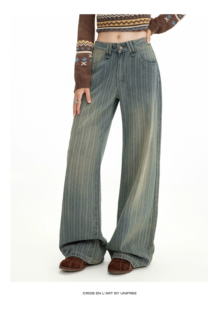 UNIFREE Wide-leg Striped Jeans