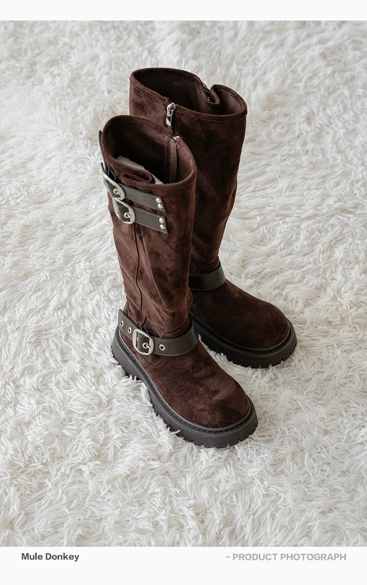 Donkey Suede Over Knee Belt Buckle Western Boots