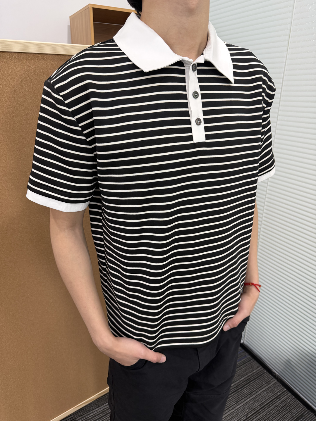 MANUSCRIPT Striped False Two-piece Front Shoulder Contrasting Tee