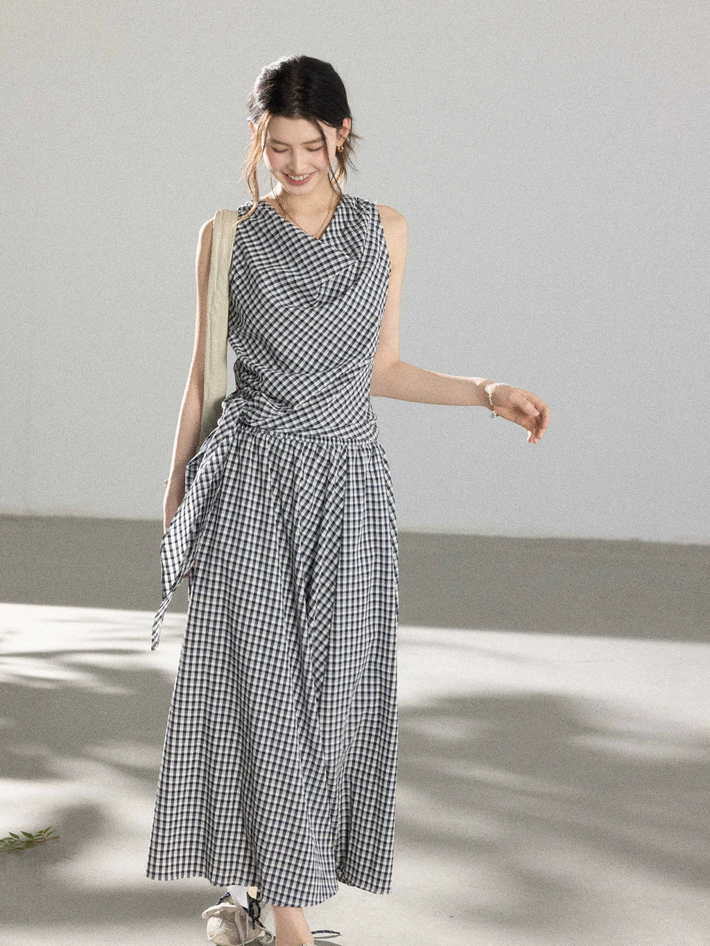 TYANG Plaid Sleeveless Vest Skirt Set