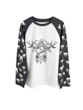 CHAI Music Note Avatar Printing Contrasting Colors Loose Long Sleeves