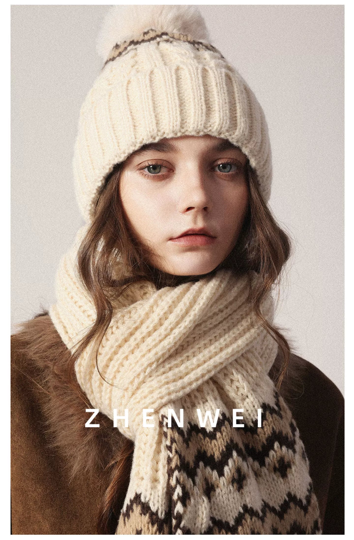 ZHENWEI Fair Island Style Scarf Hat Two-piece Set