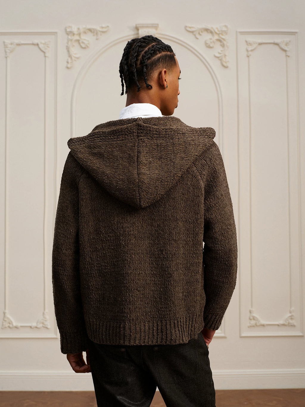 YADcrew Vintage Lazy Twist Hooded Knitted Cardigan