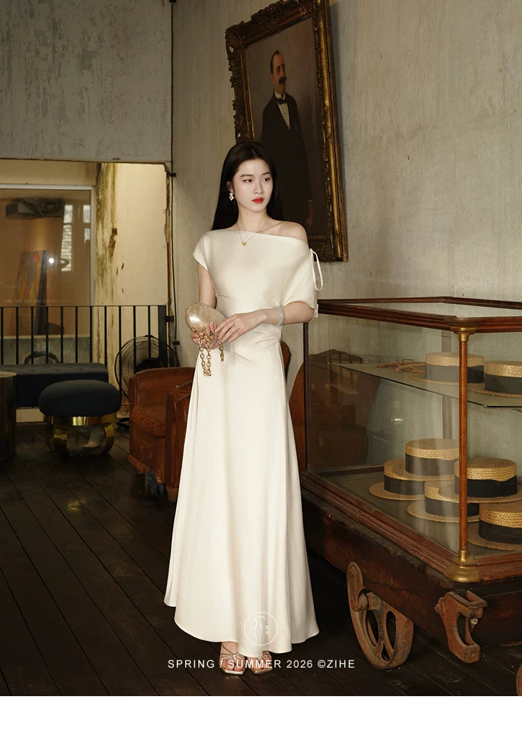 ZIHE Off-the-shoulder Satin Dress