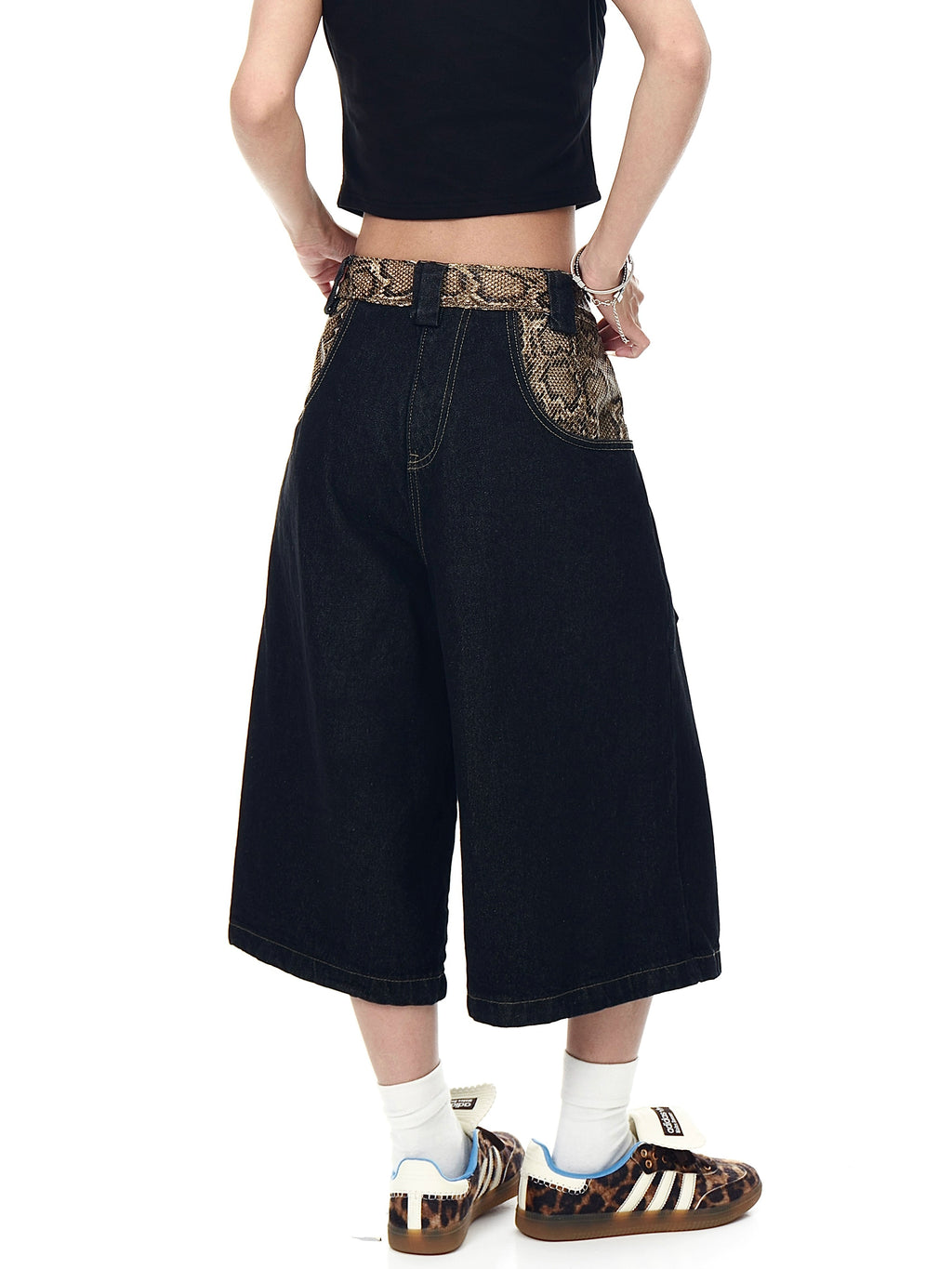 BLACKLISTS Primary Color Stitching Python Denim Shorts