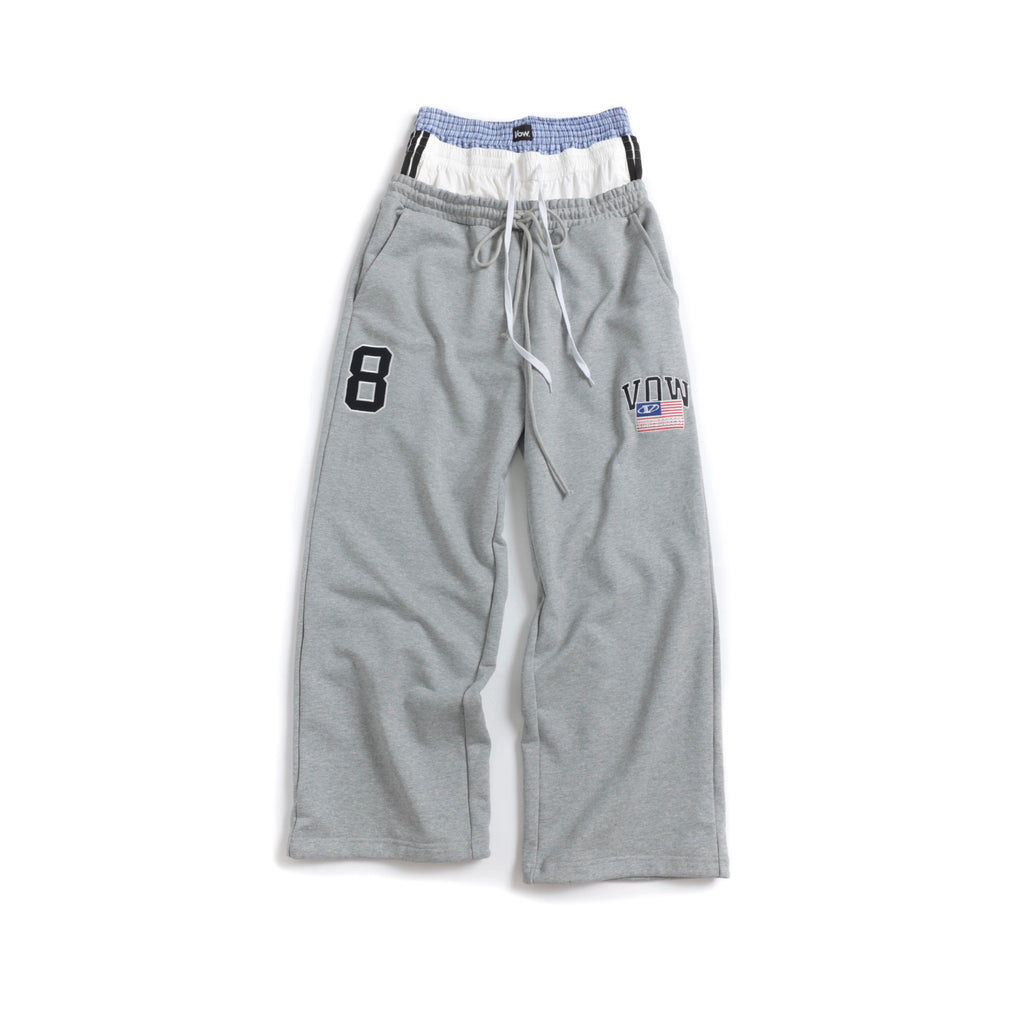 VOWPROGRESS Drawstring Splicing Wide-leg Embroidered Sweatpants