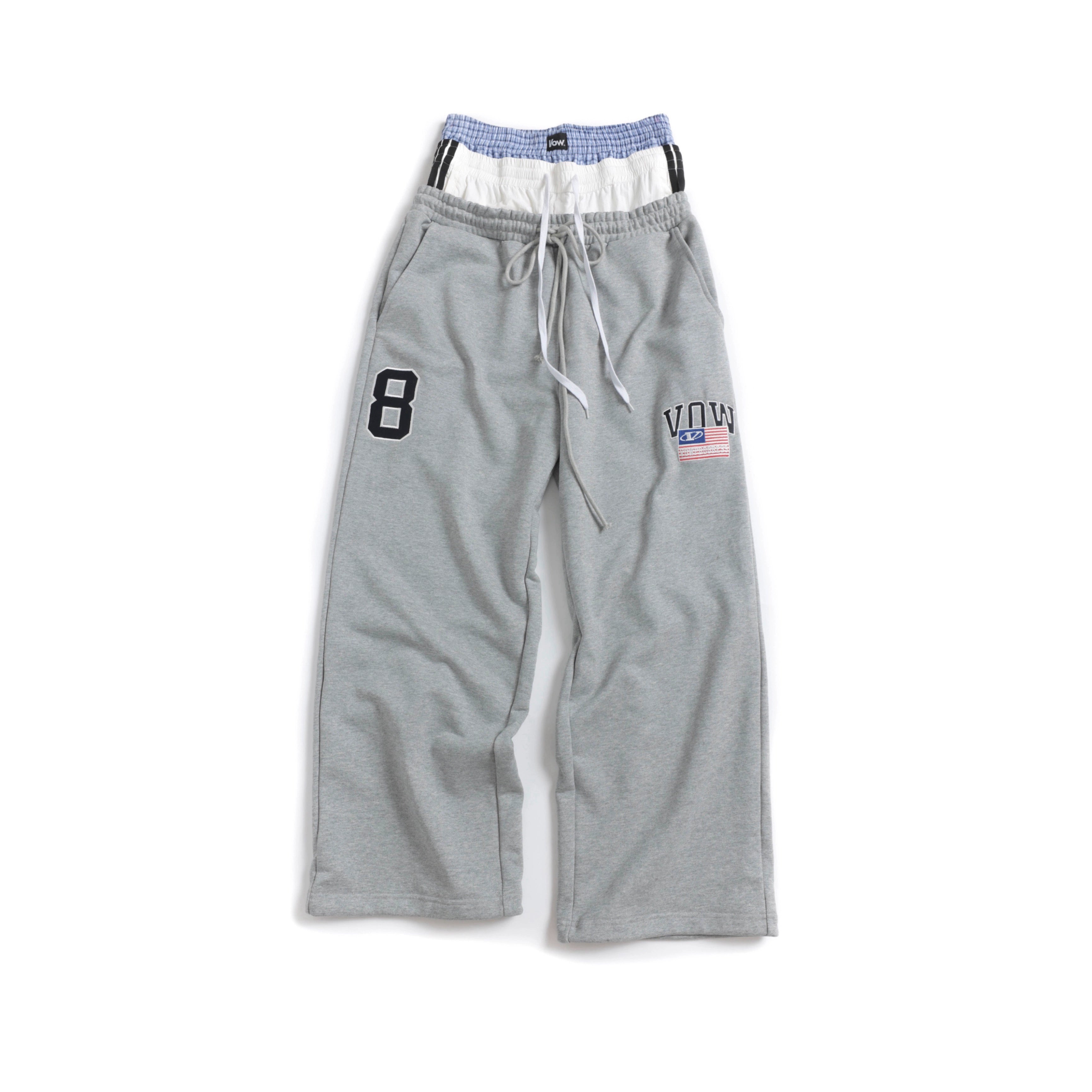 VOWPROGRESS Drawstring Splicing Wide-leg Embroidered Sweatpants