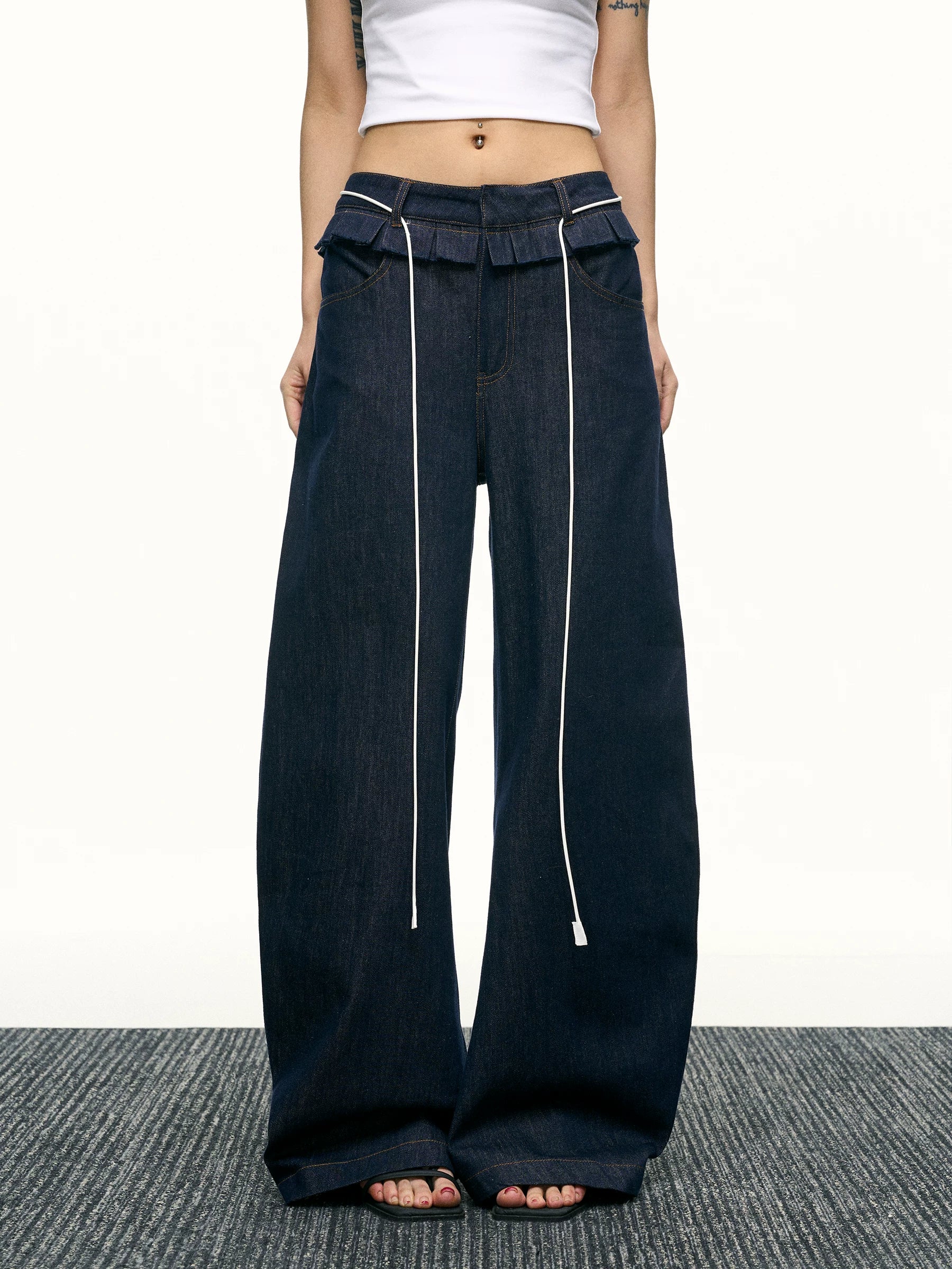 Aaisup Wooden Edge Loose Straight Jeans