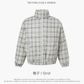 TRYTHMCLU Vintage Plaid Stand-Up Collar Cotton Suit