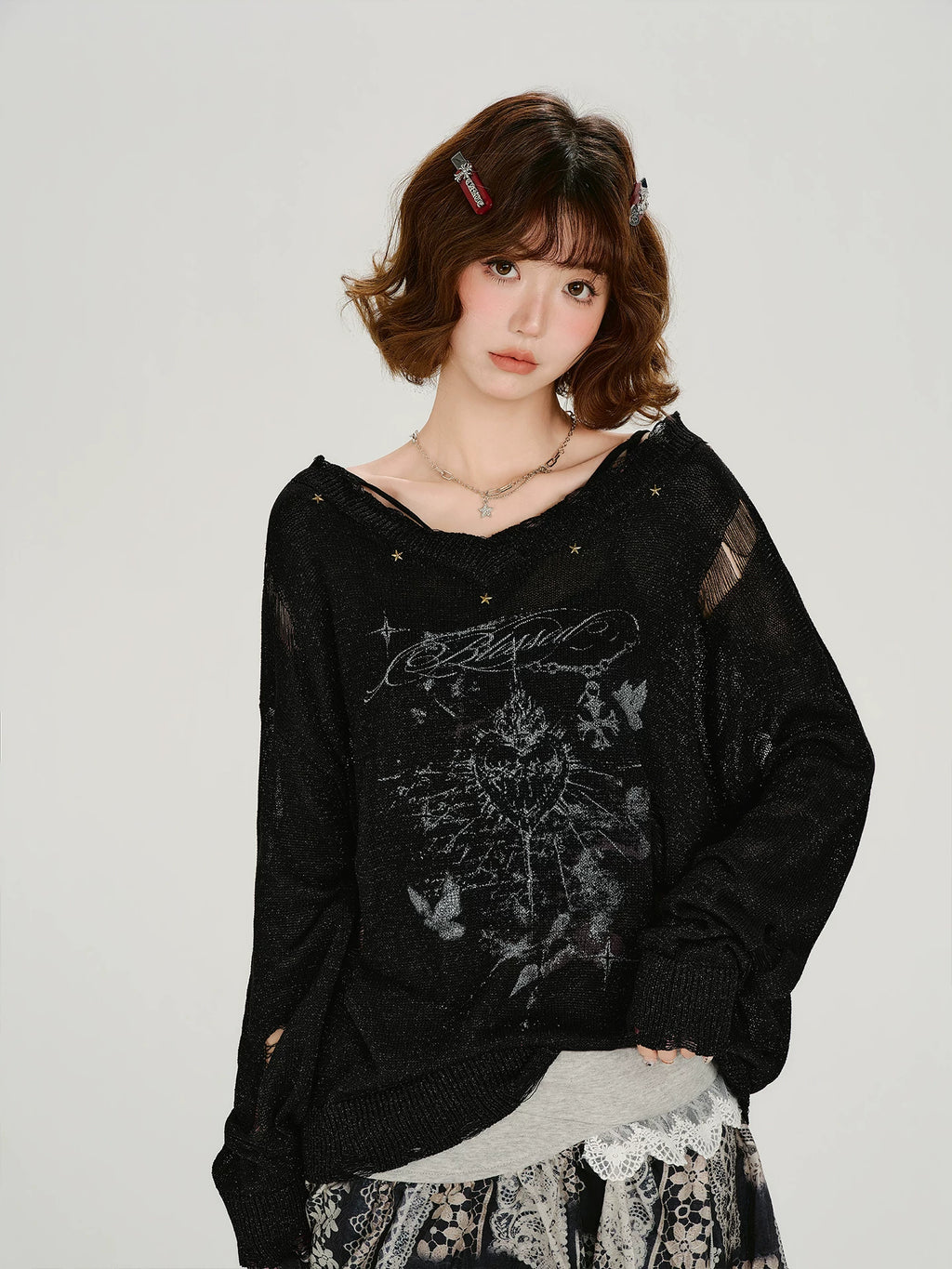 Girlyhalo Thin Knitted Hollow Blouse