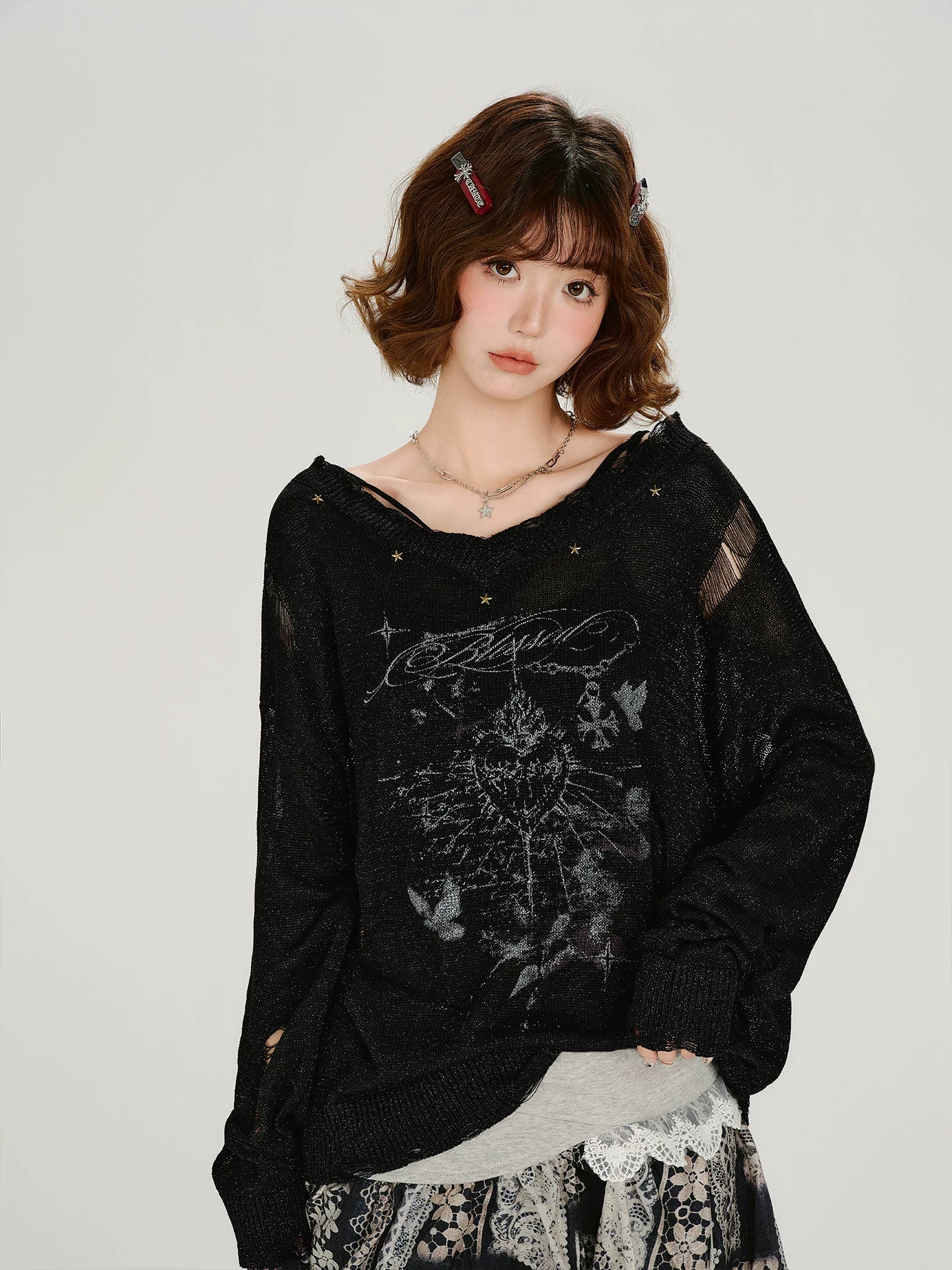 Girlyhalo Thin Knitted Hollow Blouse