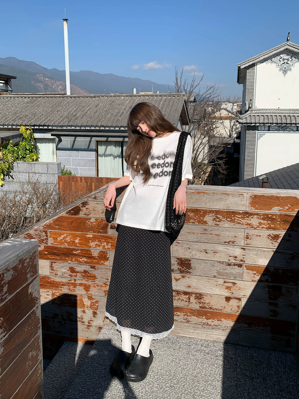 KANO Chiffon Polka Dot Slim-fit Skirt