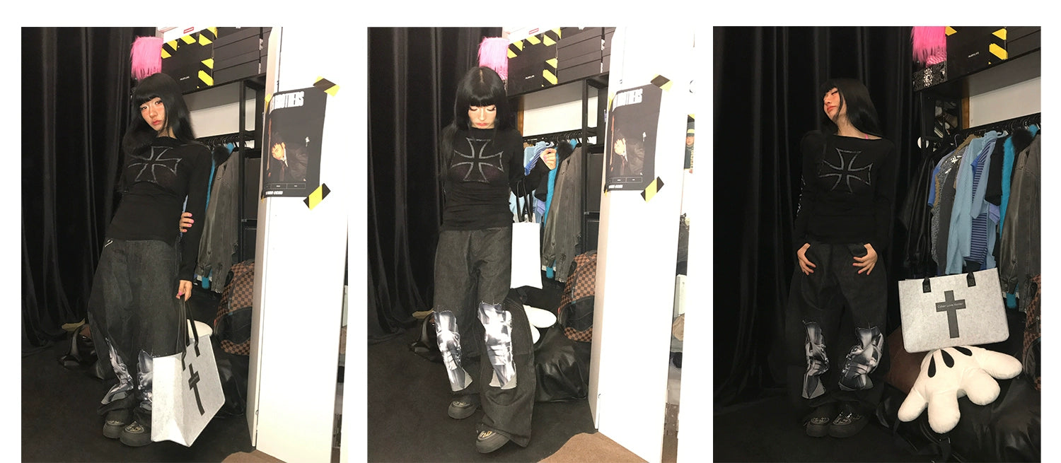 PAIKI Knight Armor 3D Printed Old Ripped Jeans