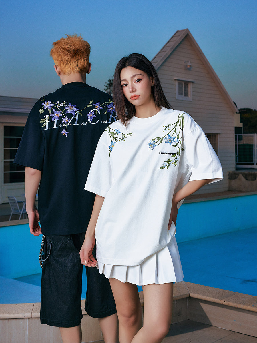 Harshandcruel million-needle embroidered plant Monet Garden Tee