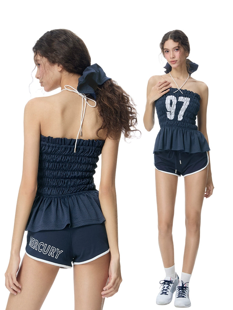 ABMY Pleated Print Neck Tube Top Sling