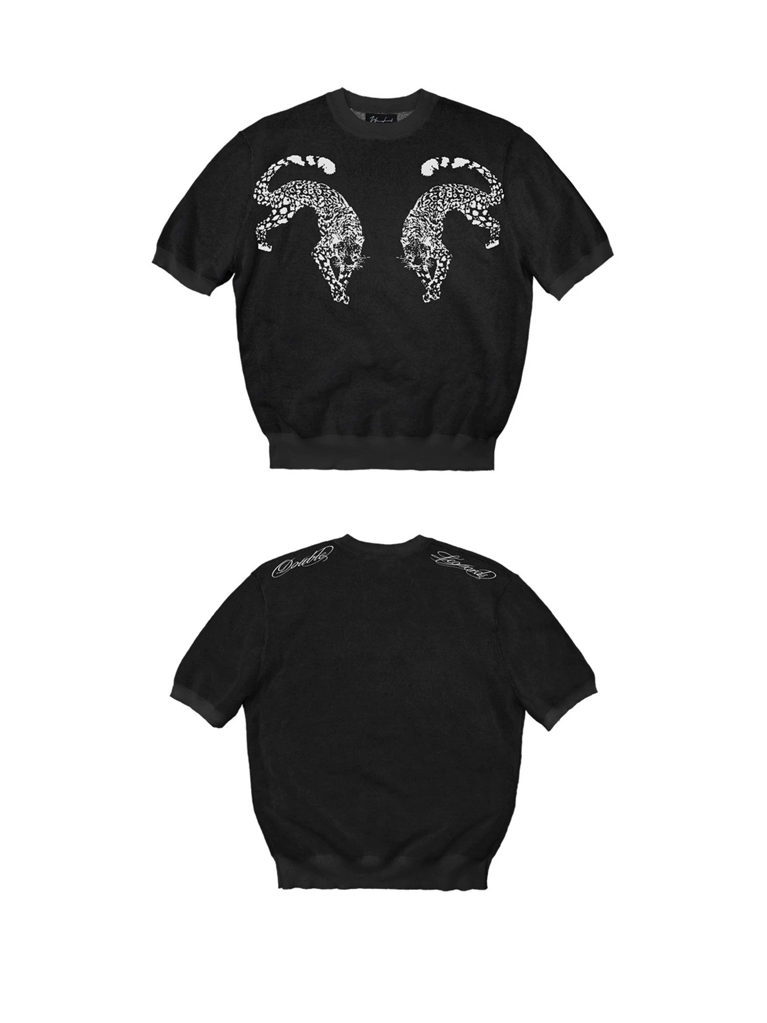 WANNA LAB Double Leopard Jacquard Pattern Knitted Tee