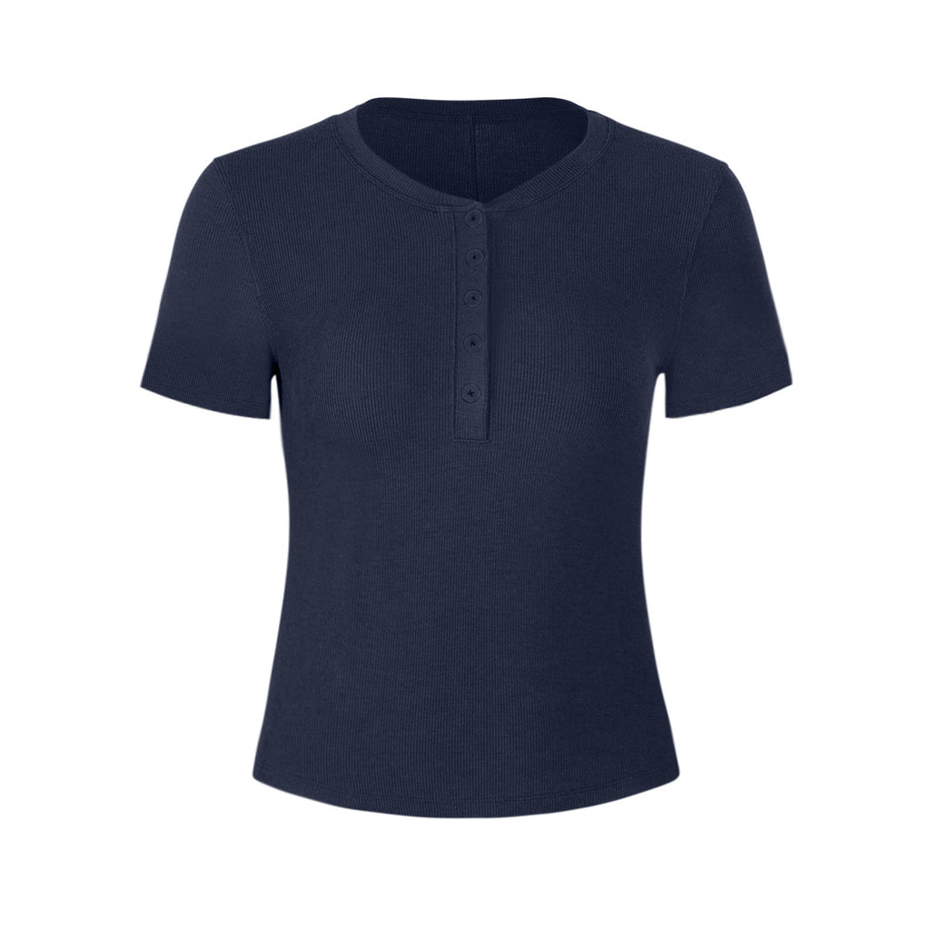 Athena Lulu Ribbed Button Naked Breathable Yoga Suit Tee