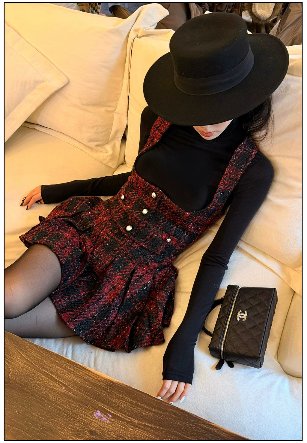FINDYAWINGS Retro Short Vest Vest Pleated Skirt Set